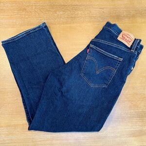 Levi’s Womens Rib Cage Straight Ankle Dk Wash Distressed Fading Button Fly Sz 31